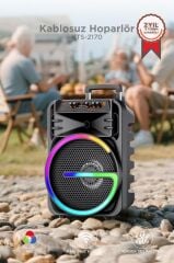 Bluetooth Hoparlör Rgb Işıklı Çift Mikrofonlu 19W Kablosuz Speaker KTS-2170 Siyah