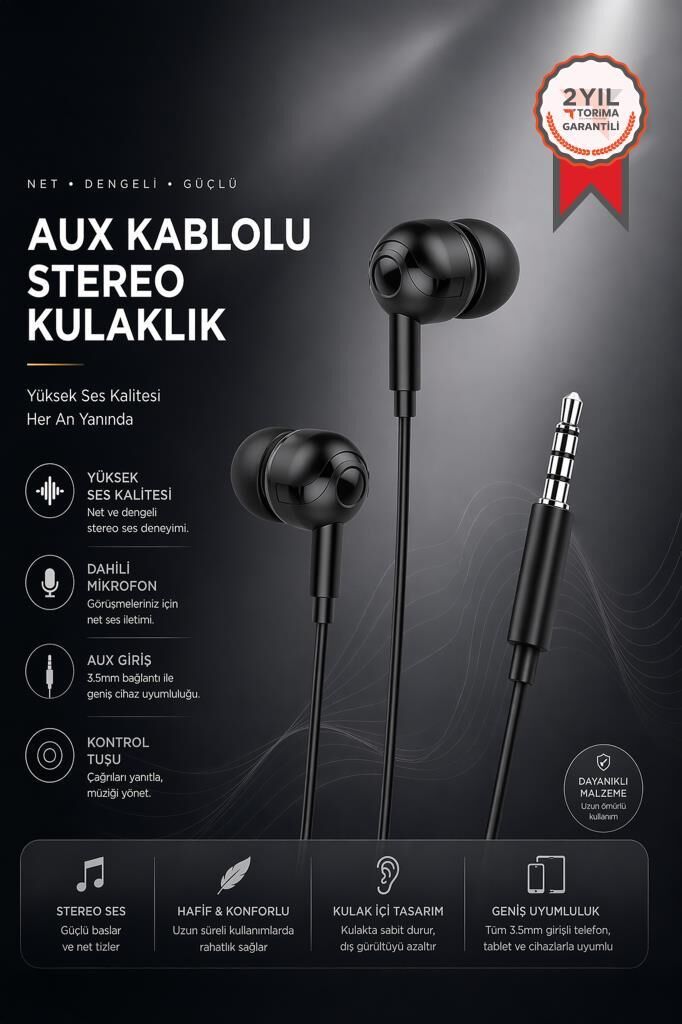 Kablolu Kulaklık Jack Girişli Kulak İçi Kulaklık H10 Siyah