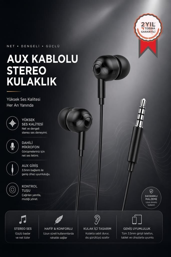 Kablolu Kulaklık Jack Girişli Kulak İçi Kulaklık H10 Siyah