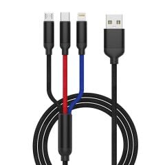 Şarj Kablosu Type-C Lightning Micro 3IN1 Hızlı 3.0A Data Kablo U35 Siyah