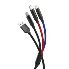 Şarj Kablosu Type-C Lightning Micro 3IN1 Hızlı 3.0A Data Kablo U35 Siyah