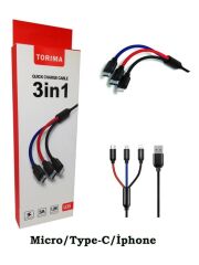 Şarj Kablosu Type-C Lightning Micro 3IN1 Hızlı 3.0A Data Kablo U35 Siyah