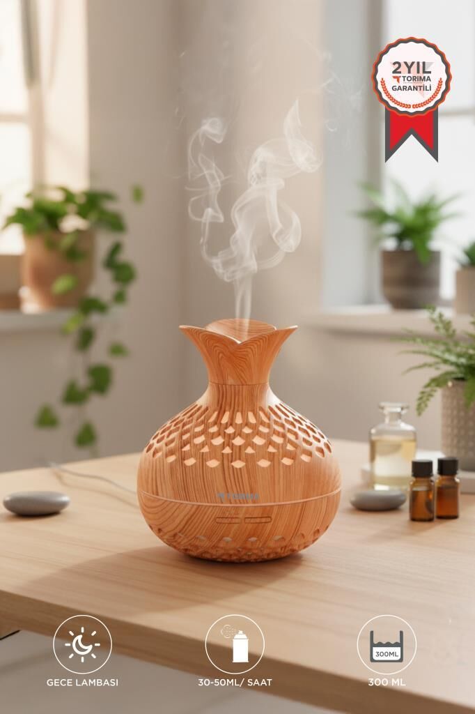 Hava Nemlendiricisi Led Işıklı Flower Ultrasonik 300 ML H15 Ahşap