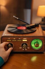 Bluetooth Hoparlör Plak Görünümlü Nostaljik Kablosuz Wireless Speaker D75 Ahşap