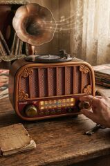 Bluetooh Hoparlör Nostaljik Radyo AUX USB TF Destekli Speaker D76 Ahşap