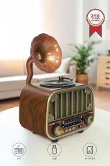 Bluetooh Hoparlör Nostaljik Radyo AUX USB TF Destekli Speaker D76 Ahşap
