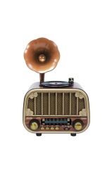 Bluetooh Hoparlör Nostaljik Radyo AUX USB TF Destekli Speaker D76 Ahşap