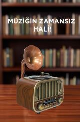 Bluetooh Hoparlör Nostaljik Radyo AUX USB TF Destekli Speaker D76 Ahşap