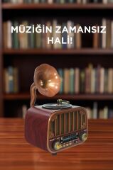 Bluetooh Hoparlör Nostaljik Radyo AUX USB TF Destekli Speaker D76 Koyu Kahve