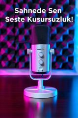 Mikrofon Podcast Vokal Kaydı Oyun USB XLR Çift Çıkışlı Profesyonel Kablosuz Mikrofon YU7 Beyaz