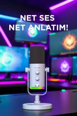 Mikrofon Podcast Vokal Kaydı Oyun USB XLR Çift Çıkışlı Profesyonel Kablosuz Mikrofon YU7 Beyaz