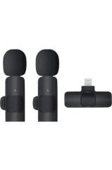2 Adet Kablosuz Yaka Mikrofonu Lightning 2'li Mini Mikrofon K9