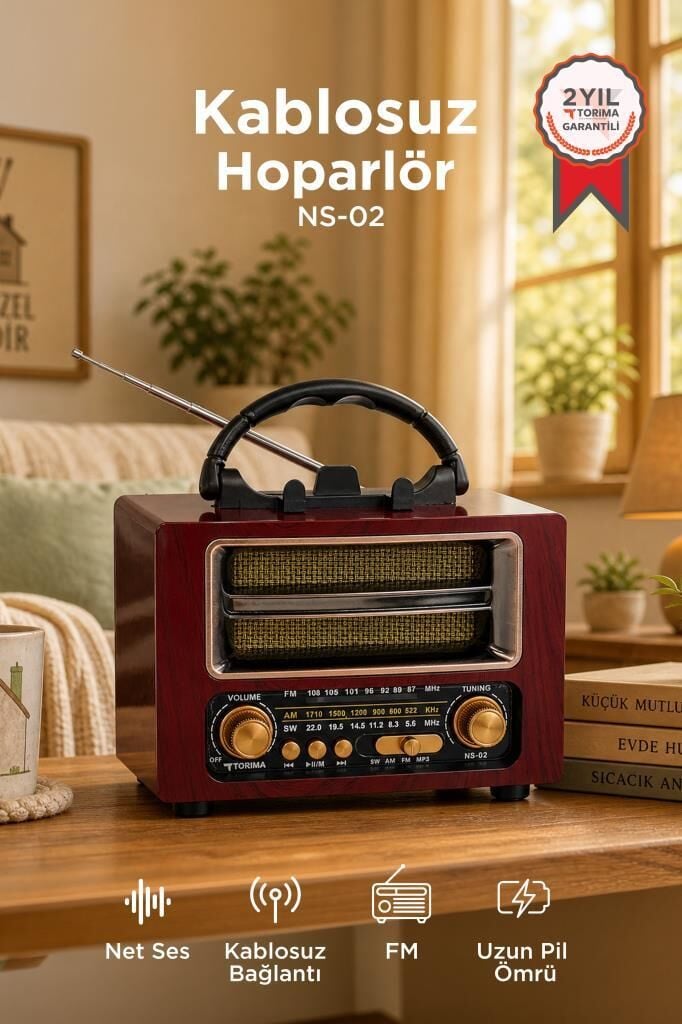 Bluetooth Hoparlör Nostaljik Radyo Speaker NS02 Kahverengi