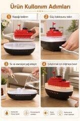 Hava Nemlendiricisi Led Işıklı Aroma Difüzör Boat Tasarım Ultrasonik 300 ML H18 Kırmızı