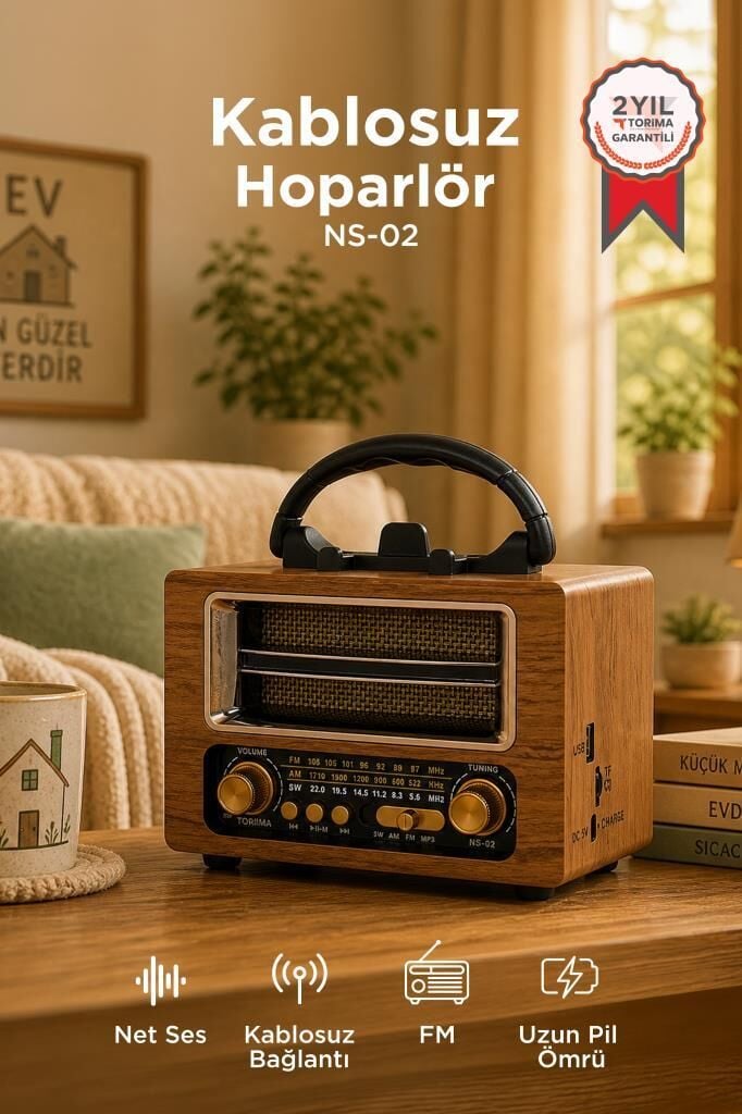 Bluetooth Hoparlör Nostaljik Radyo Speaker NS02 Ahşap