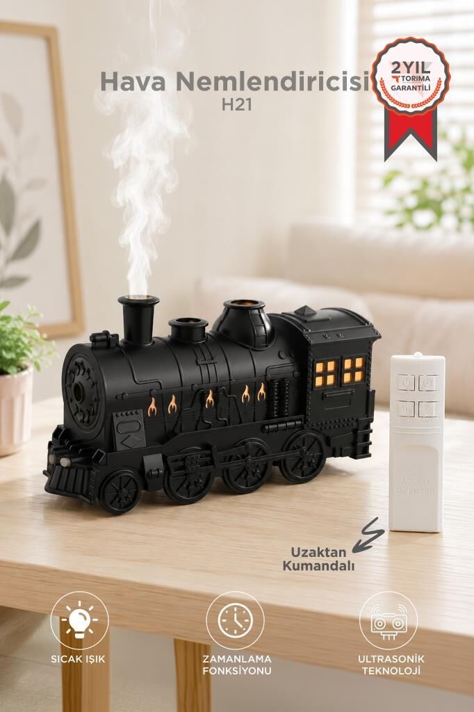 Hava Nemlendiricisi Led Işıklı Aroma Difüzör Tren Tasarım Ultrasonik 300 ML H21 Siyah
