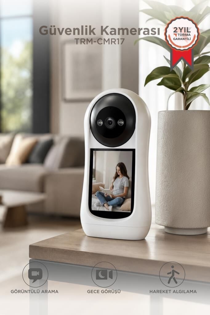 Bebek Kamerası Hareket Algılama Monitörlü Full Hd Smart Ip Güvenlik Kamerası CMR17 Beyaz