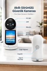 Bebek Kamerası Hareket Algılama Monitörlü Full Hd Smart Ip Güvenlik Kamerası CMR17 Beyaz