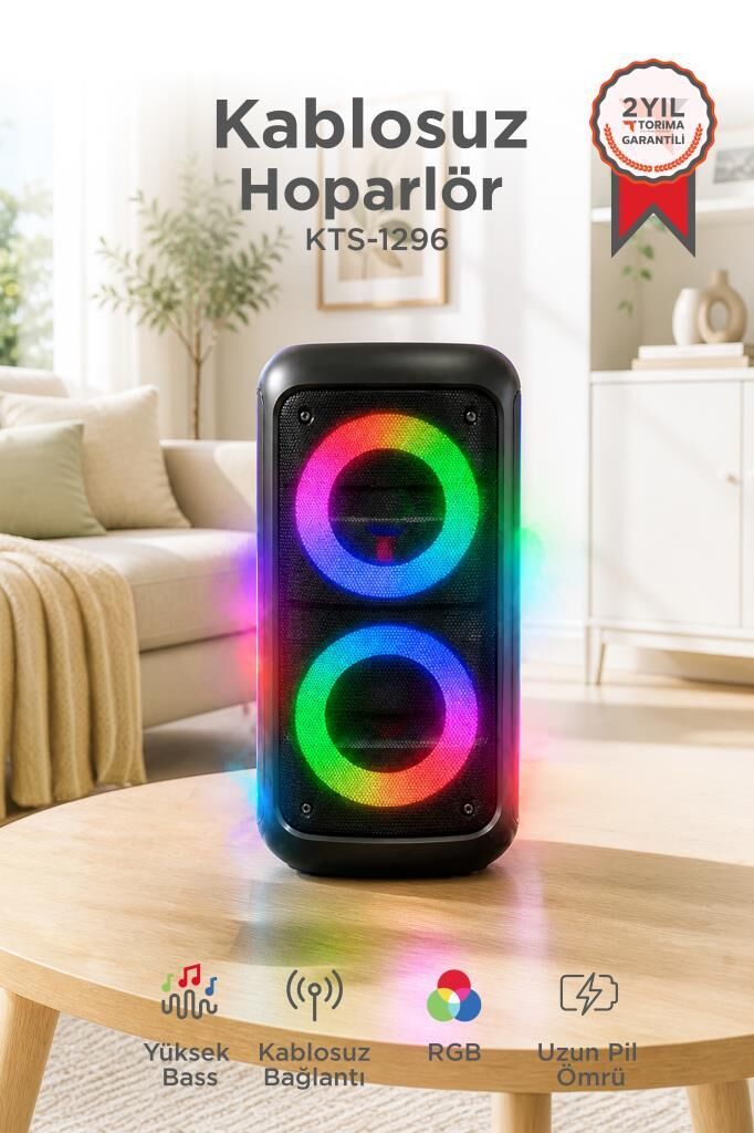 Bluetooth Hoparlör Telefon Tutacaklı Rgb Işıklı Speaker KTS-1296 Siyah