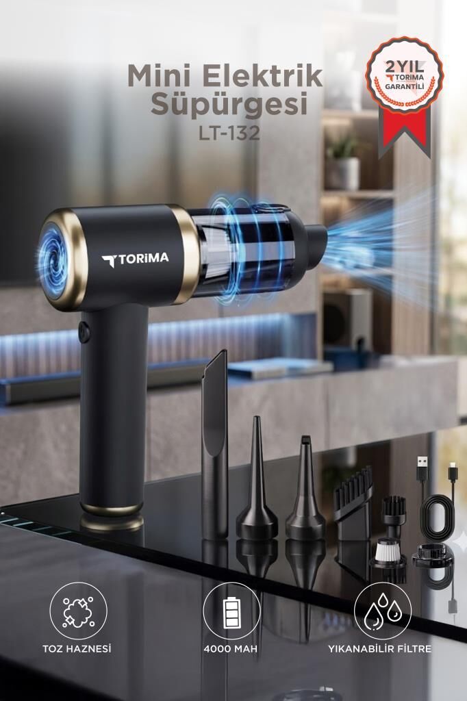 Mini Şarjlı Araç Süpürgesi Çok Fonksiyonlu El Süpürgesi LT132 Siyah