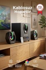 Bilgisayar Hoparlörü Rgb Işıklı 2in1 Subwoofer Bluetooth Hoparlör Speaker D38 Siyah
