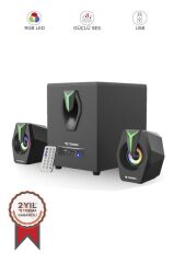 Bilgisayar Hoparlörü Rgb Işıklı 2in1 Subwoofer Bluetooth Hoparlör Speaker D38 Siyah
