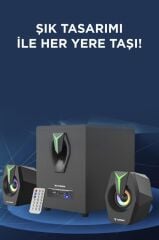 Torima D38 Siyah Bluetooth Hoparlör 2in1 Subwoofer RGB Işıklı Bilgisayar Hoparlörü Speaker