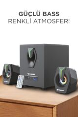 Bilgisayar Hoparlörü Rgb Işıklı 2in1 Subwoofer Bluetooth Hoparlör Speaker D38 Siyah