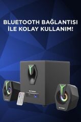 Torima D38 Siyah Bluetooth Hoparlör 2in1 Subwoofer RGB Işıklı Bilgisayar Hoparlörü Speaker