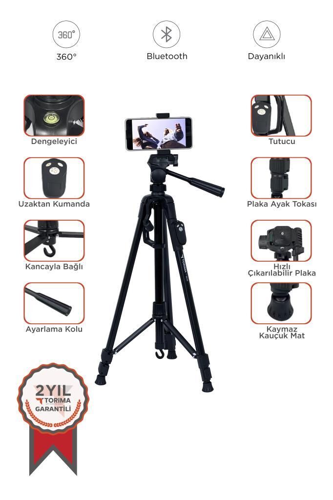 Tripod Profesyonel Kumandalı Su Terazili 1.2M Telefon Tutucu 8830 Siyah