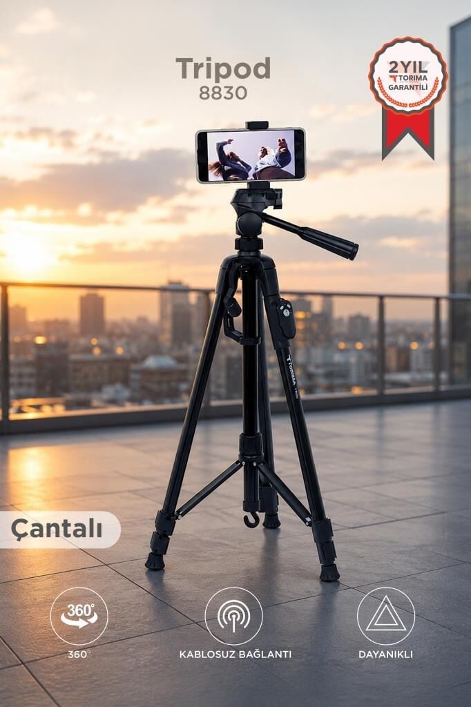 Tripod Profesyonel Kumandalı Su Terazili 1.2M Telefon Tutucu 8830 Siyah