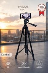 Tripod Profesyonel Kumandalı Su Terazili 1.2M Telefon Tutucu 8830 Siyah