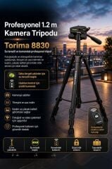 Tripod Profesyonel Kumandalı Su Terazili 1.2M Telefon Tutucu 8830 Siyah