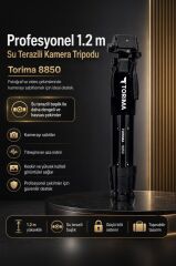 Profesyonel Tripod 1.2m Su Terazili Kamera Tripod 8850 Siyah