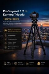 Profesyonel Tripod 1.2m Su Terazili Kamera Tripod 8850 Siyah