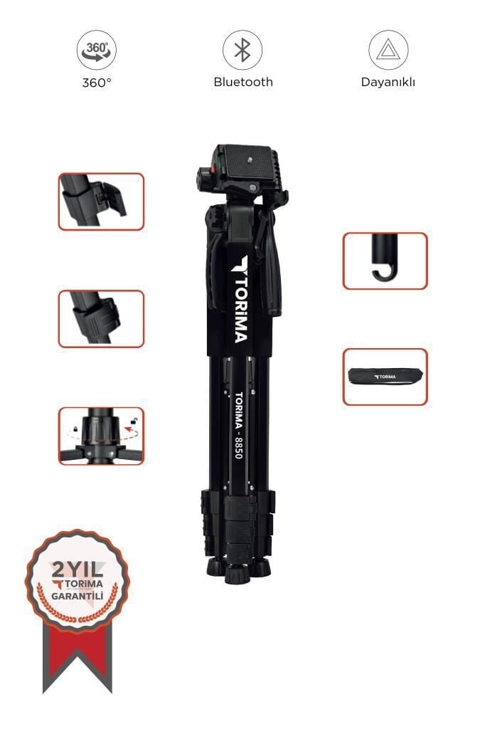Profesyonel Tripod 1.2m Su Terazili Kamera Tripod 8850 Siyah