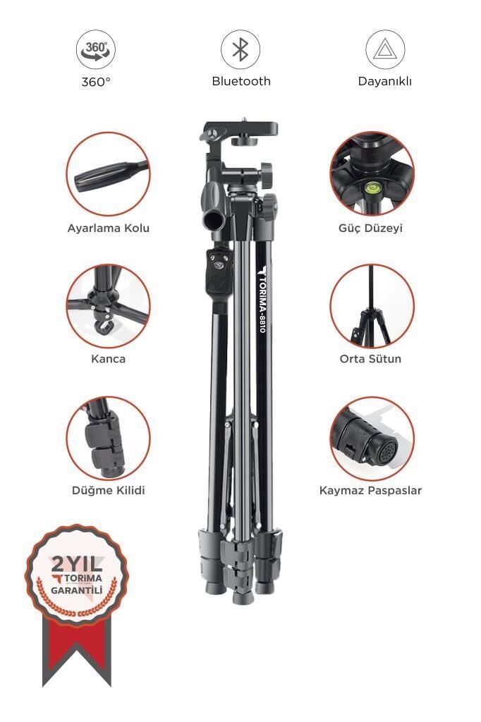 Tripod Profesyonel 360 Derece Çok Amaçlı 1.2M Telefon Tutucu 8810 Siyah