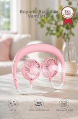 Vantilatör 3 Kademeli Eller Serbest Boyuna Asılabilir Şarjlı Klima Soğutucu Fan F04 Pembe