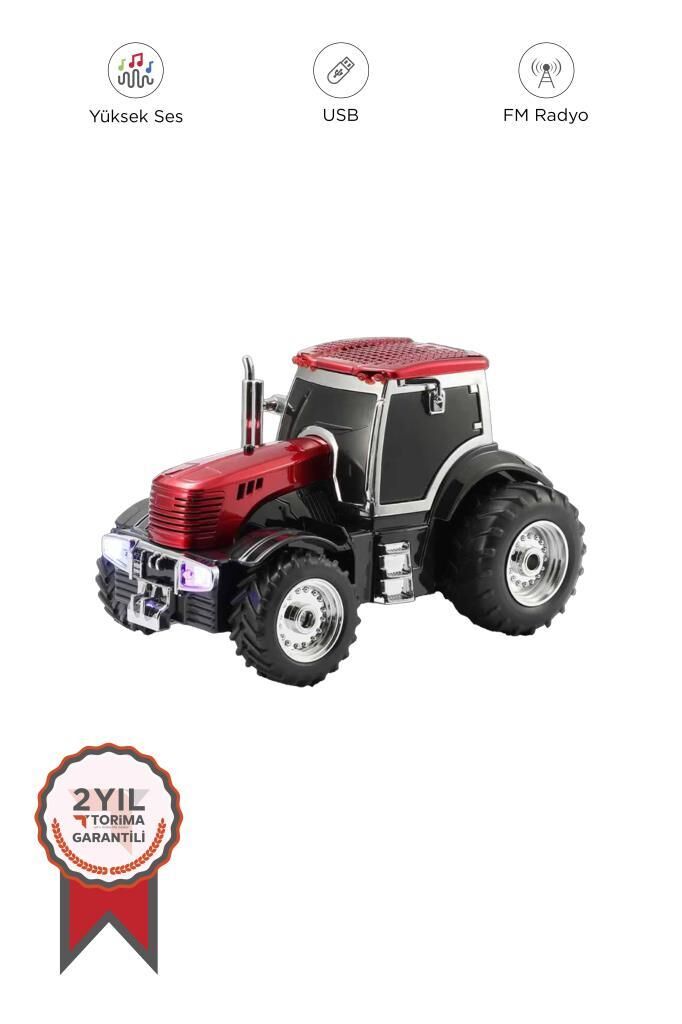 Bluetooth Hoparlör Traktör Tasarımlı USB FM Destekli Speaker D42 Kırmızı