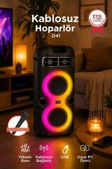Bluetooth Hoparlör Rgb Işıklı Mikrofonlu Taşınabilir Speaker D41 Siyah
