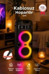 Bluetooth Hoparlör Rgb Işıklı Mikrofonlu Taşınabilir Speaker D41 Siyah