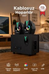 Bilgisayar Hoparlörü Rgb Işıklı 2IN1 Subwoofer Bluetooth Hoparlör Speaker D37 Siyah