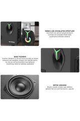 Torima D37 Siyah Bluetooth Hoparlör 2in1 Subwoofer RGB Işıklı Bilgisayar Hoparlörü Speaker