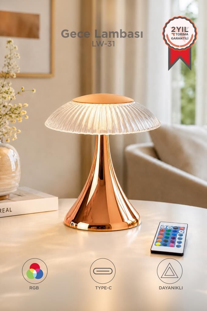 Abajur Kristal Elmas Masa Lambası Led Işıklı Akrilik Gece Lambası LW31 Altın