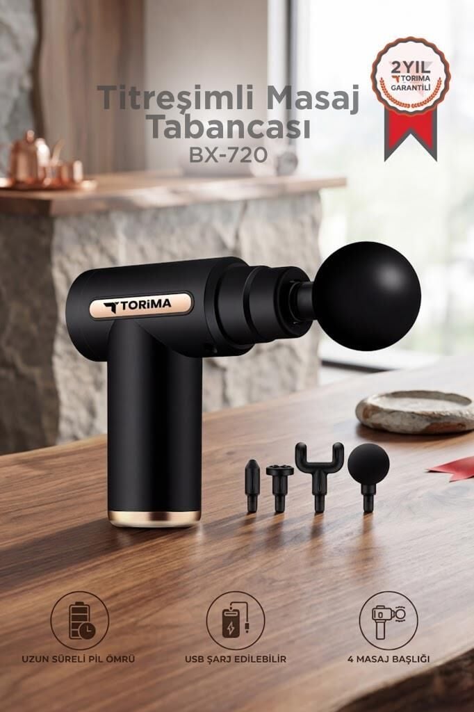 Masaj Tabancası Sporcu Masaj Aleti Titreşimli Şarjlı Kas Egzersiz Aleti BX720 Siyah