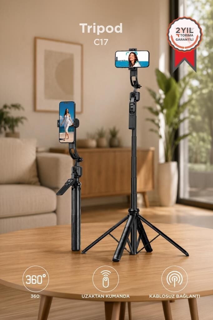 Tripod Çok Amaçlı 1.6M Kamera Telefon Tutucu C17 Siyah