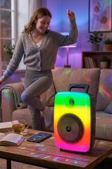 Bluetooth Hoparlör Mikrofonlu Rgb Işıklı Taşınabilir Parti Speaker GTS-1802 Siyah