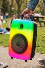 Bluetooth Hoparlör Mikrofonlu Rgb Işıklı Taşınabilir Parti Speaker GTS-1802 Siyah