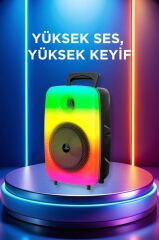Bluetooth Hoparlör Mikrofonlu Rgb Işıklı Taşınabilir Parti Speaker GTS-1802 Siyah