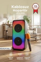 Bluetooth Hoparlör Mikrofonlu Kumandalı Rgb Işıklı Speaker BTS-1908 Siyah